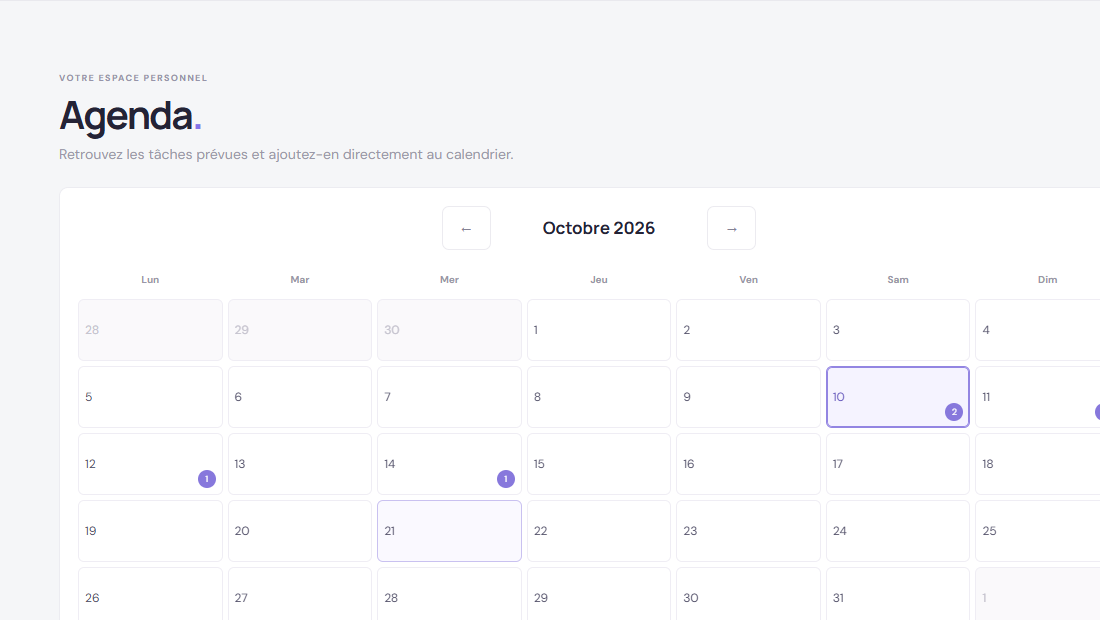 Capture du calendrier mensuel de Y - To Do