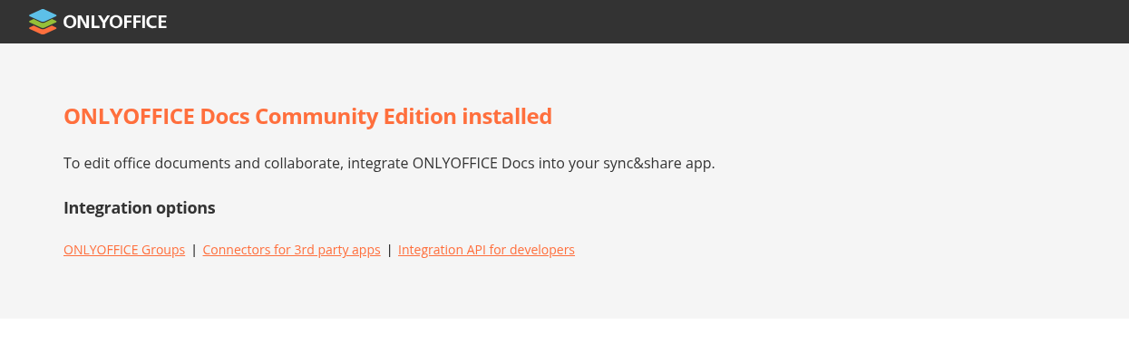 Page d’accueil du serveur OnlyOffice Docs